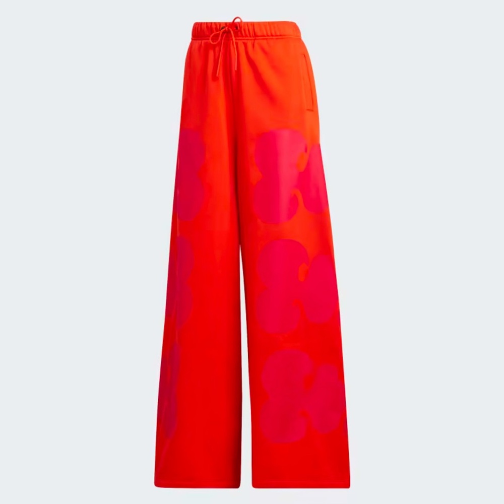 Vibrant Red Floral Wide-Leg Pants